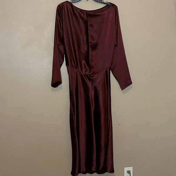 Plum Slip Midi Dress with Long Sleeves Size 14 - Picture 2 of 6